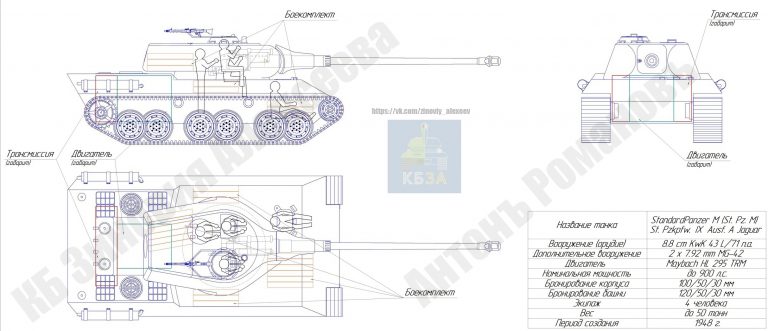 Гипотетический средний танк нейтральной послевоенной Германии. Standardpanzerkampfwagen IX Ausführung A "Jaguar" mit 8,8 cm KwK 43 L/71 (St.Pz.Kpfw. IX ausf. A "Jaguar")