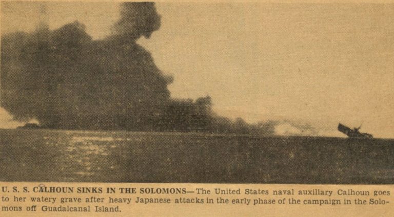         Гибель «Колхауна» у Гуадалканала 30 августа 1942 года Washington Evening Star, 1 October 1942