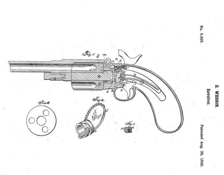    Схема устройства револьвера «Вессон-Левитт» из патента 1849 г.