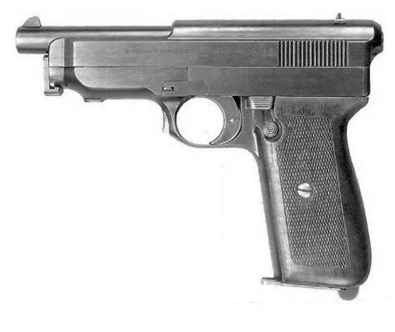    Прототип пистолета под патрон 9×19 mm Parabellum. Конструкция в целом и запирающего механизма в частности аналогична пистолету под патрон .45АСР, но пружинный буфер отсутствует