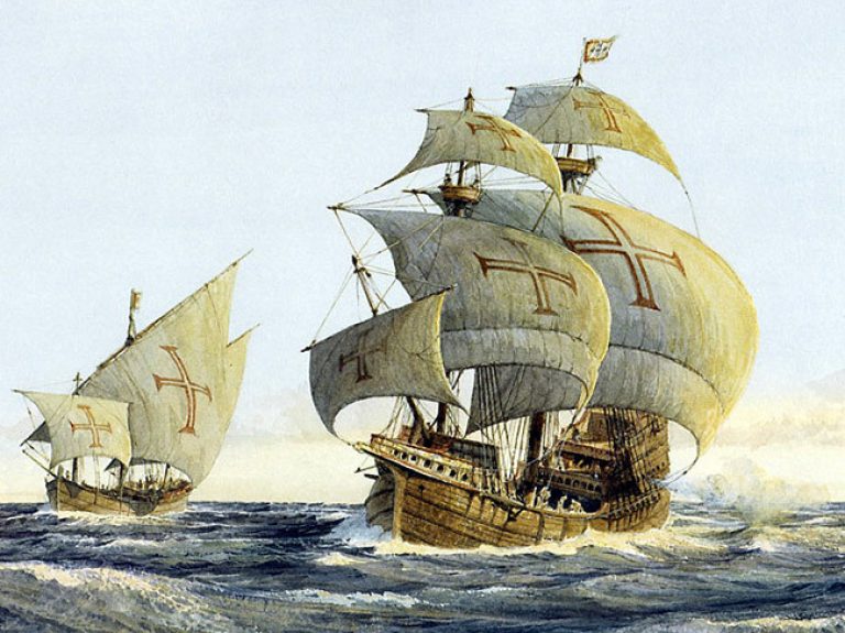   Корабли эскадры Васко да Гамы. На парусах символика ордена Христа