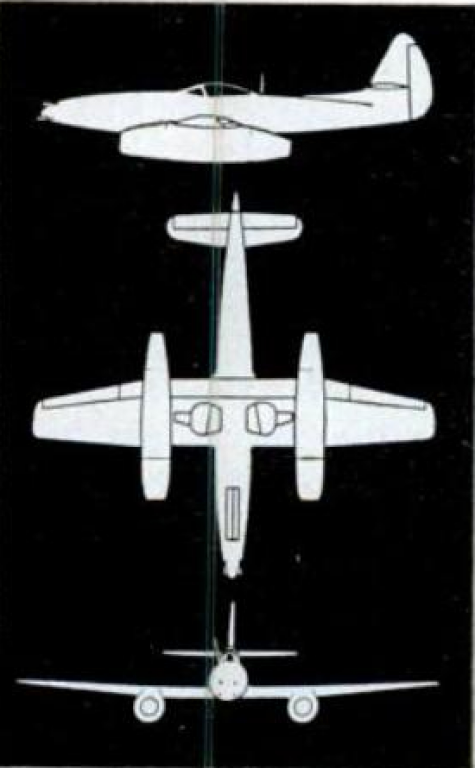 схема двухмоторного реактивного истребителя КБ Лавочкина [вероятно Су-9]