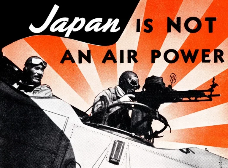 "Японцы - слабаки в воздухе" (* ооочень вольный перевод). Плакат-то американский, из 30-х годов, но в Британии было примерно такое же отношение к авиации Японии. Успехи Японии в войне с Китаем, в том числе и в воздухе, видели, но относили это не к силе Японии, а к слабости Китая. Война двух групп "папуасов".