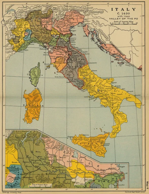 Карта Италии на 1490 год - за несколько лет перед войной.