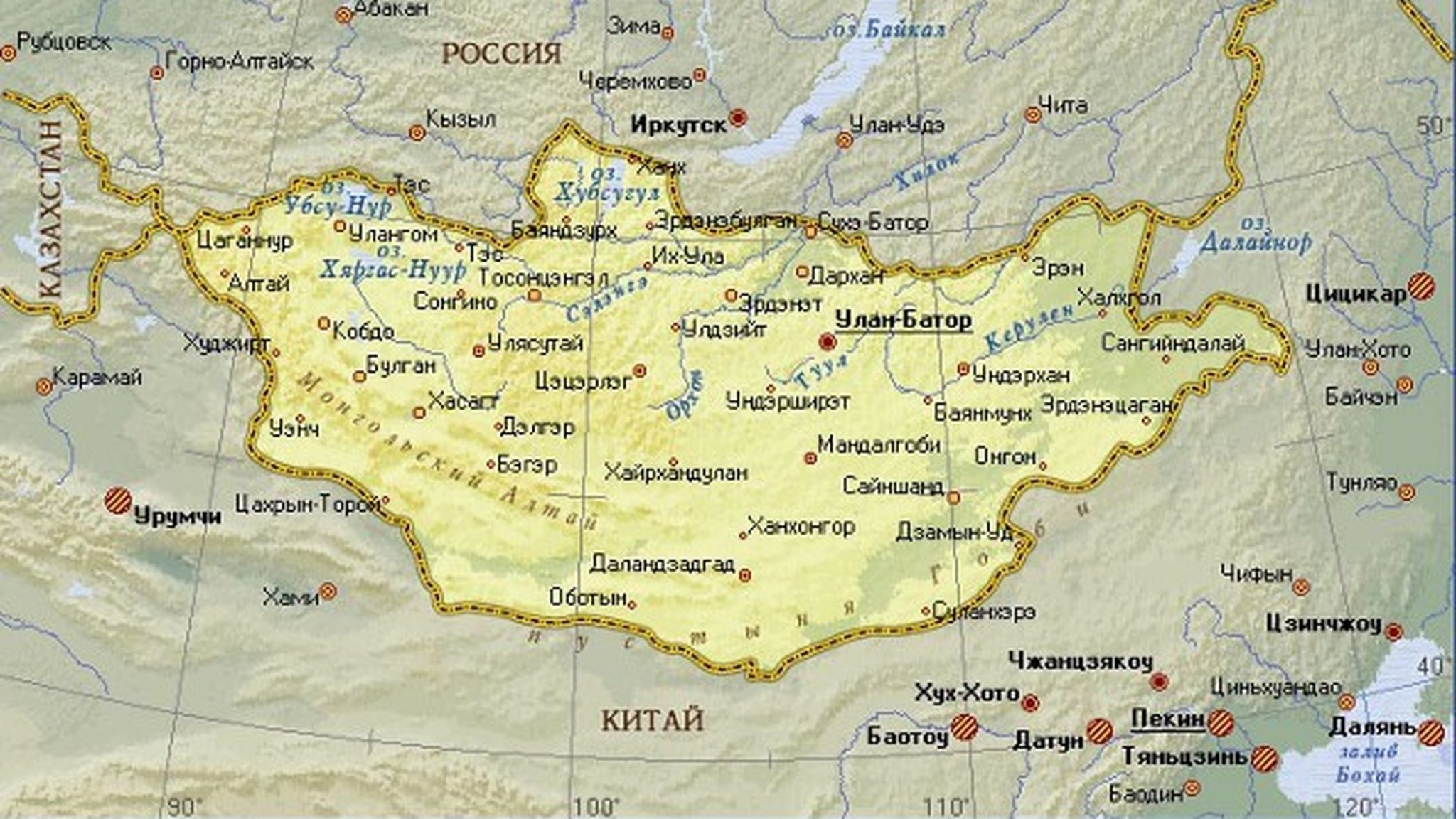 Границы Монголии на карте