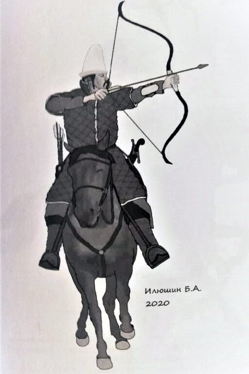  Татарский лучник в тягеляе. Рисунок Б.А. Илюшина