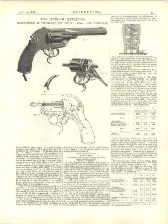 Схема устройства револьвера Киноча системы Трантера. Обращает на себя внимание оригинальный запор верхней рамки револьвера при помощи сдвигающегося вниз изогнутого штифта