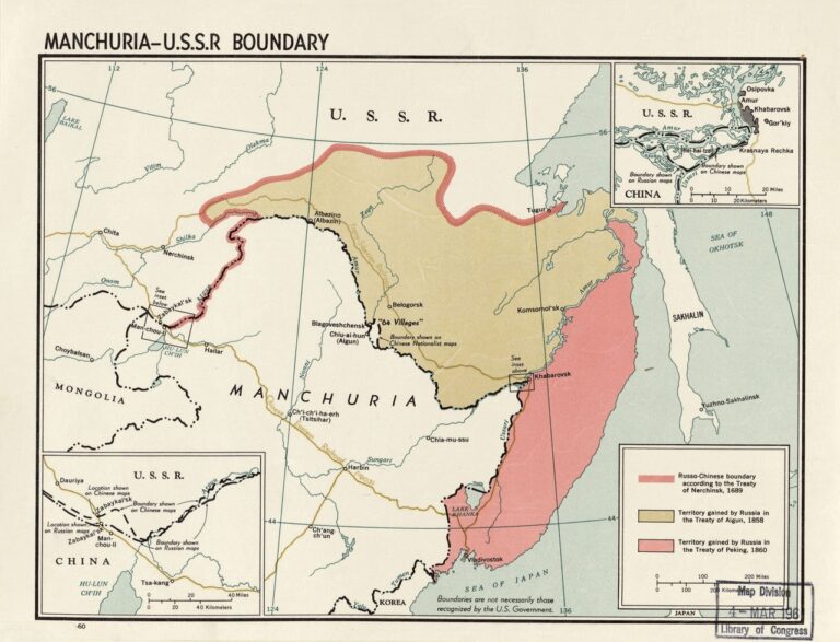 Граница между Приморским краем СССР и Маньчжурией, проведенная в соответствии с Пекинским трактатом 1860 года