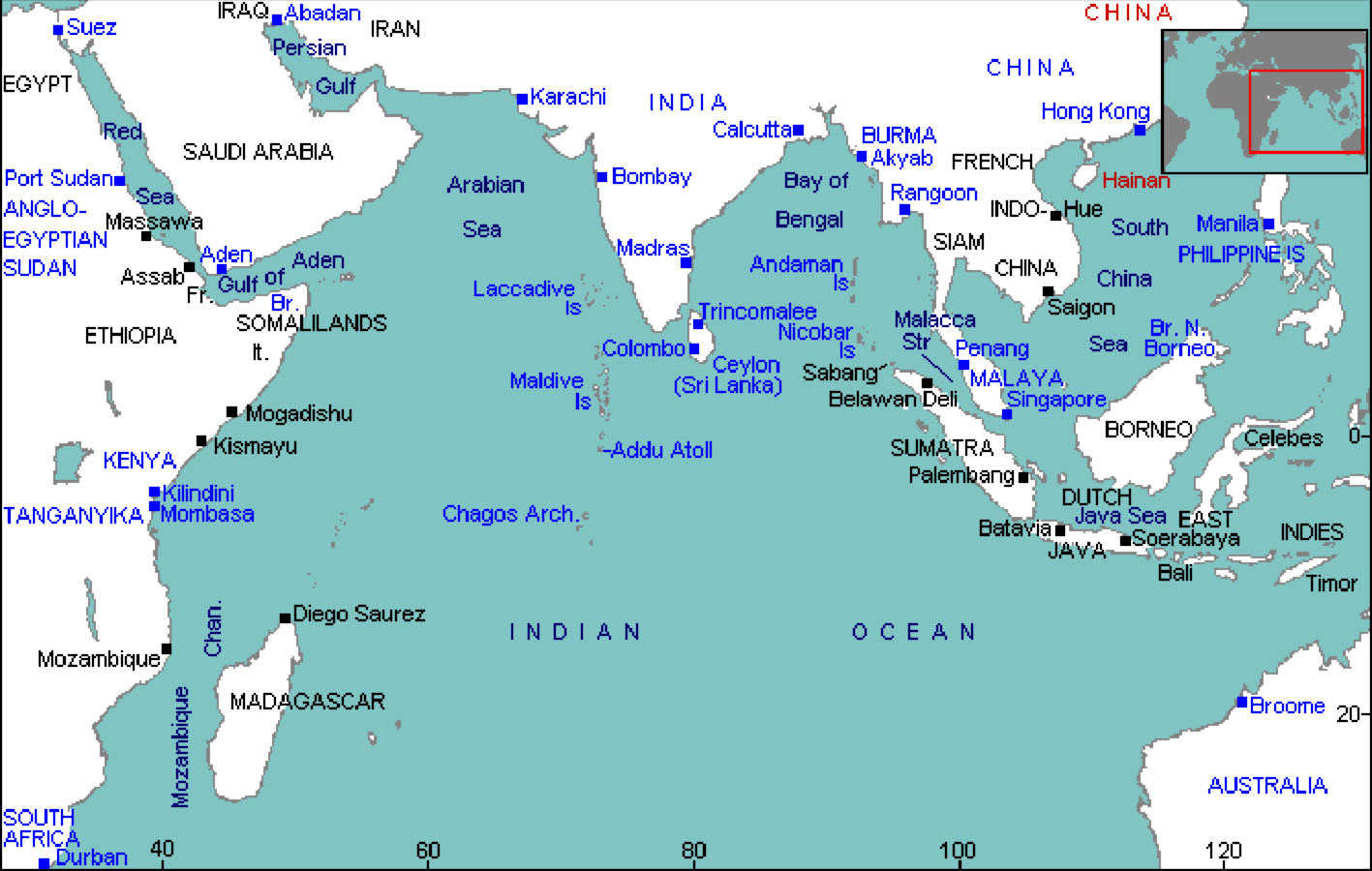 Яванское море на карте индийского океана