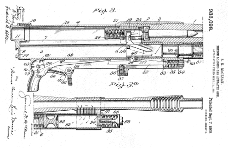 Схема пулемета Макклина из патента 1909 г.