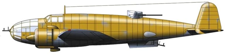 Средний бомбардировщик PZL P.49 "Miś”. Экипаж 4 человека, скорость 520 км/час, дальность полета до 3000 км, бомбовая нагрузка до 3 тонн, оборонительное вооружение 20-мм пушка и 6 пулемётов.