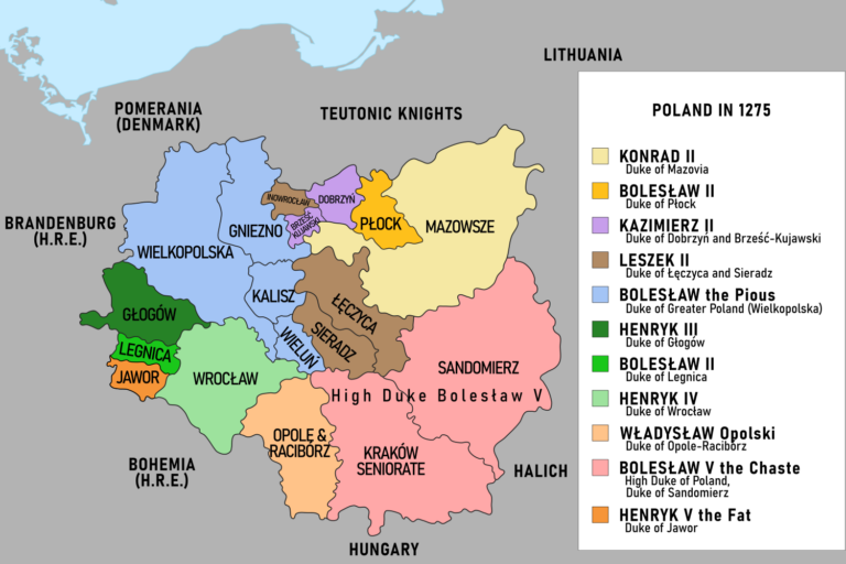 Карта РИ феодальной раздробленности Польши на 1275 год