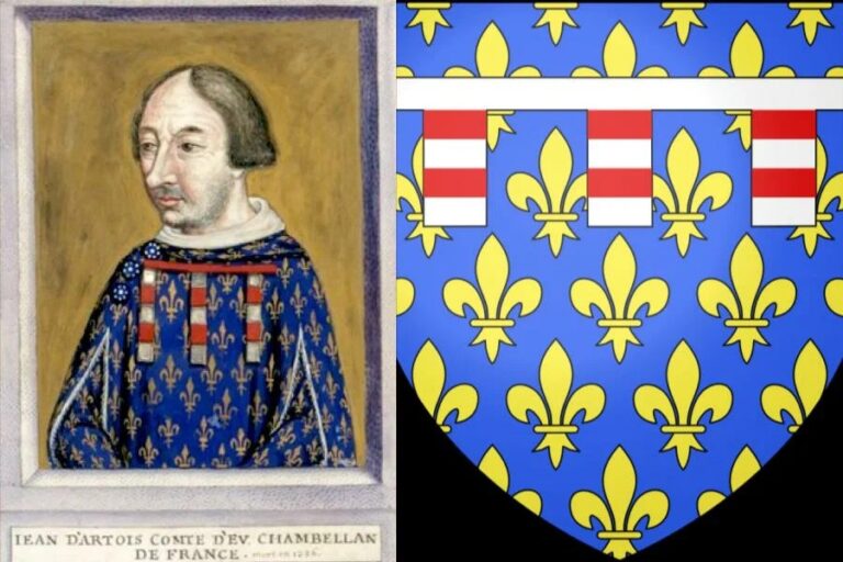 Несмотря на подпись - "Жан Артуа", на данном изображение именно Филипп Орлеанский, у дома Артуа (Робер III и сыновья в том числе) была другая ламбель - полностью красная, с девятью замками