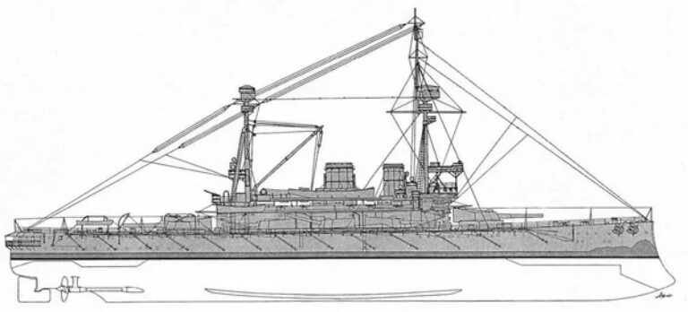 «Агамемнон». Внешний вид корабля по состоянию на 1915 г. (в период Дарданелльской операции)