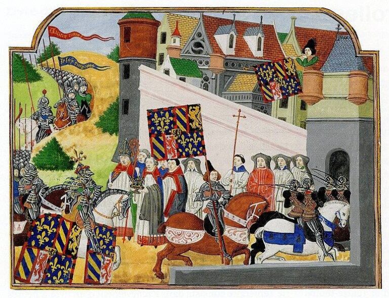 Армия Филиппа Доброго вступает в Гент. Миниатюра из «Хроник царствования Карла VII» Жана Шартье, 1479 г. Национальная библиотека Франции, Париж.