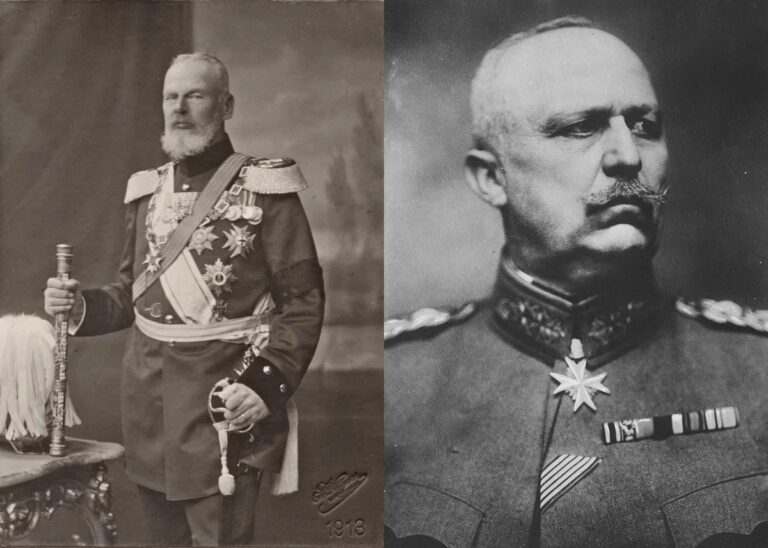 Принц Леопольд Баварский (1846 — 1930, главнокомандующий на востоке, участник Брест-Литовских переговоров) и Эрих Людендорф (1865 — 1937).