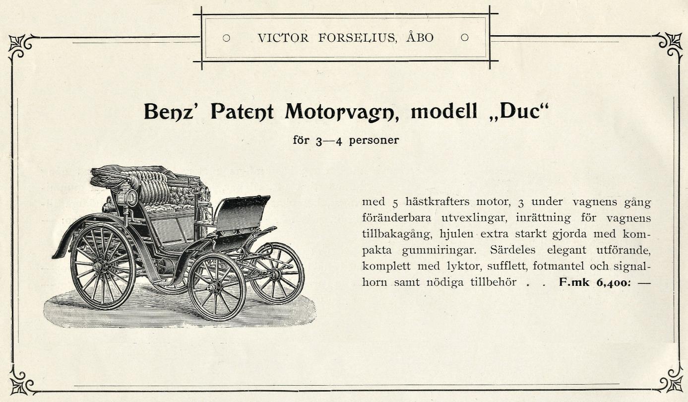 Benz Duc действительно очень похож на первый русский автомобиль конструкции П.А. Фрезе и Е.А. Яковлева. Иллюстрация из каталога Виктора Форселиуса, изданного в 1900 г.