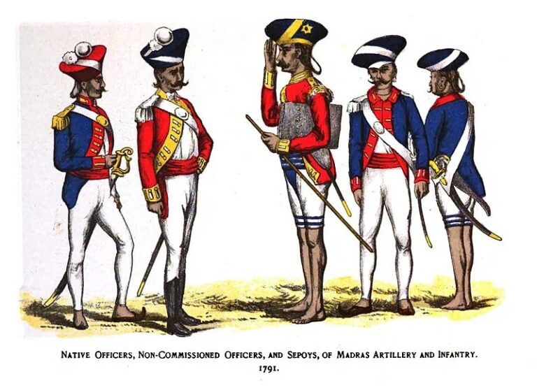 Местные офицеры, сержанты и сипаи Мадрасской артиллерии и пехоты, 1791 год