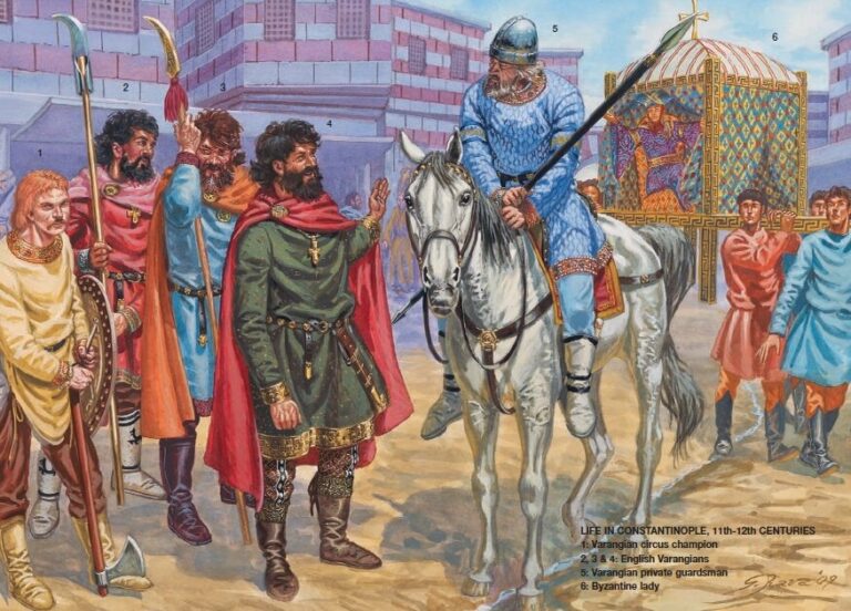Варяги в Константинополе в XI-XII веках. Иллюстрация Giuseppe Rava  из The Varangian Guard. 988–1453. Osprey Publishing.