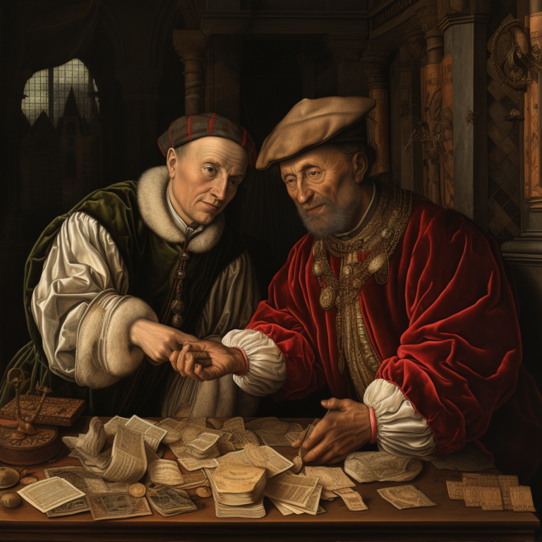 Средневековый ростовщик ссуживает деньги аристократу