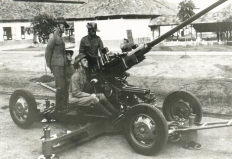Зенитное орудие Stuk van 4 tl. Калибр — 40 мм, масса снаряда — 1 кг, скорострельность — 130 выстр./мин, досягаемость по высоте — 4200 м, но эффективно огонь можно было вести лишь на 2800 м.