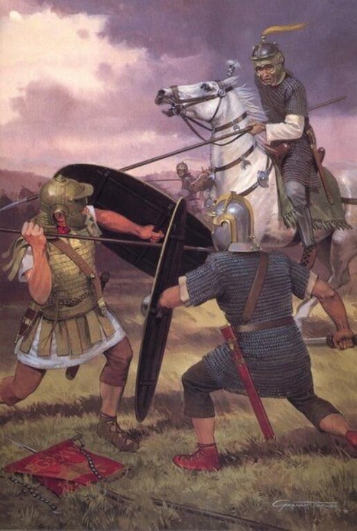 Битва при Лугдуне - решающее сражение между Септимием Севером и Клодием Альбином. Рисунок Грэма Тернера.