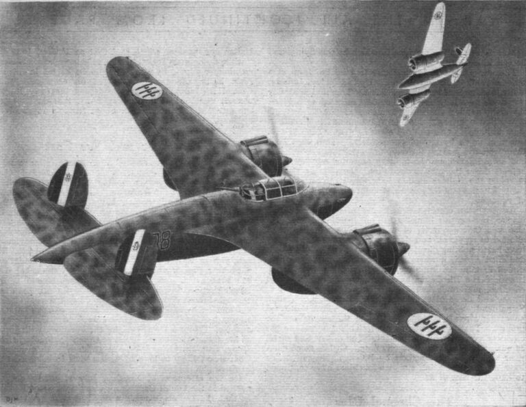 Breda 88 – новейший и самый скоростной «штурмовой» самолет Италии. Авторские права на рисунок принадлежат журналу «Flight»