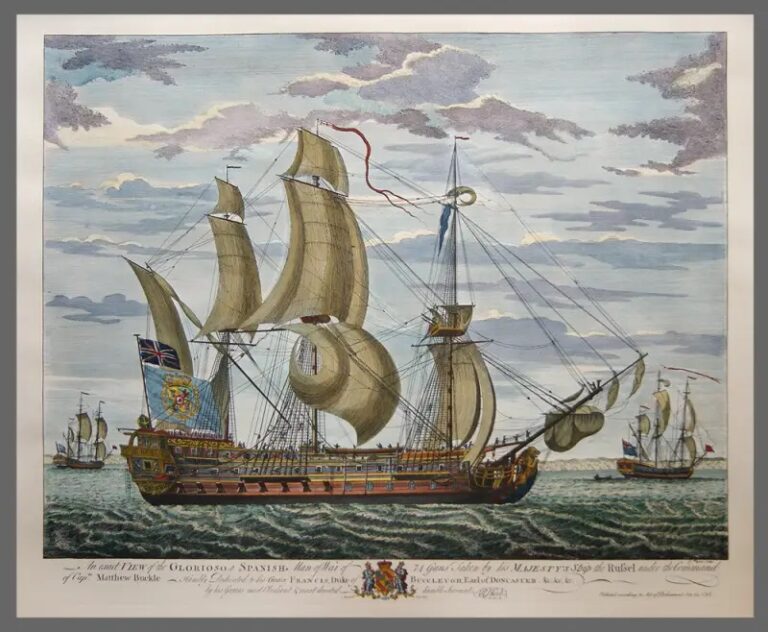 Точный вид испанского корабля Glorioso, сделанный в 1748 году художником Джоном Бойделлом
