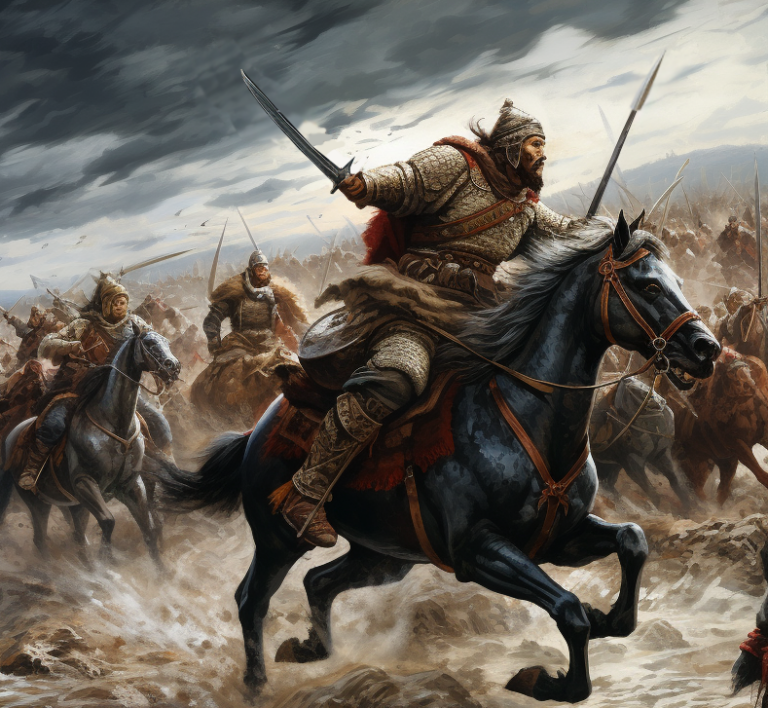 Атака монгольской кавалерии (как будто у монгол была пехота)