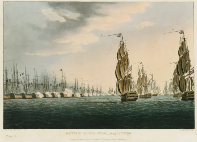 Сражение при Абукире, английская эскадра атакует под парусами.