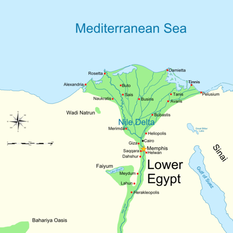 Города Дамиетта, Тиннис и Пелузий на карте Египта
