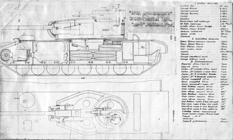 Проект сверхтяжёлого танка конструкции Г.В. Кручёных, апрель-май 1941 г. (источник: https://yuripasholok.livejournal.com/5776595.html)
