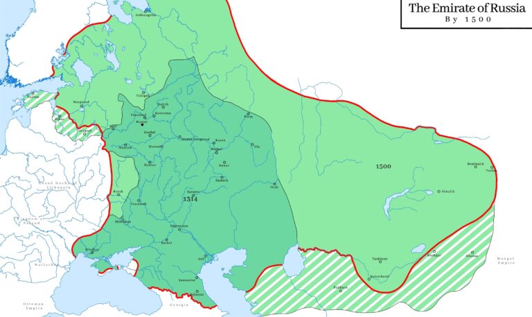 Карта Русского эмирата по состоянию на 1500 год