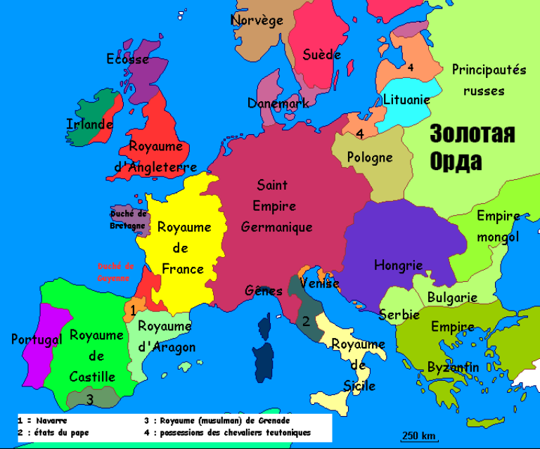 Карта Европы на 1265 год 