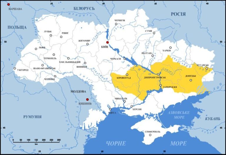 Примерная территория, контролировавшаяся войском Запорожской Сечи во второй половине XVI века