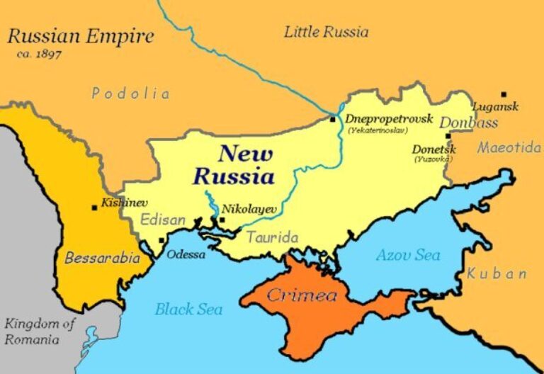 Примерные очертания Новороссии, присоединенной к России в конце XVIII века перед окончательным захватом Крыма