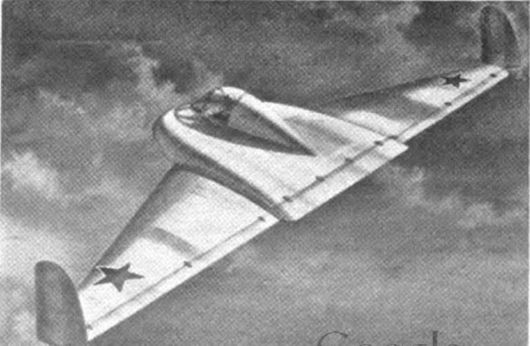 эскизный рисунок экспериментального планера аэродинамической схемы «летающее крыло» BICh-22 (БИЧ-22), разработанный русским авиаконструктором Б. И. Черановским. Обзор предыдущих разработок Черановского показывает, что в течение многих лет он последовательно разрабатывал концепцию бомбардировщика схемы «летающее крыло» и вместе с авиаконструктором К. А. Калининым [в статье A. A. Kalininem] в 1935-1937 годах разработал бомбардировщик аэродинамической схемы «самолет-бесхвостка» BICh-14 (?). Очевидно, что советские авиаконструкторы не пренебрегают самолетами аэродинамической схемы «летающее крыло»