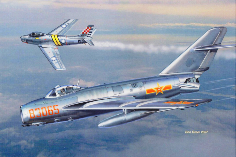 МиГ 17F КНР против F-86F Sabre в воздушном бою над Тайваньским проливом, 1958 год.