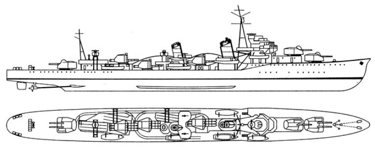 IJN Hatsuharu, проектный вид, 1933 г.