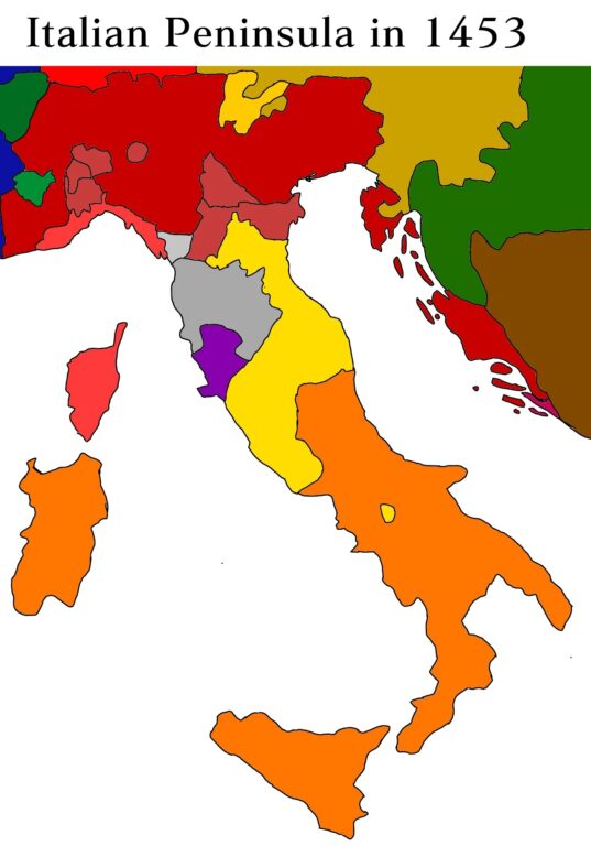 Карта Апеннинского полуострова на 16 июня 1453 года.