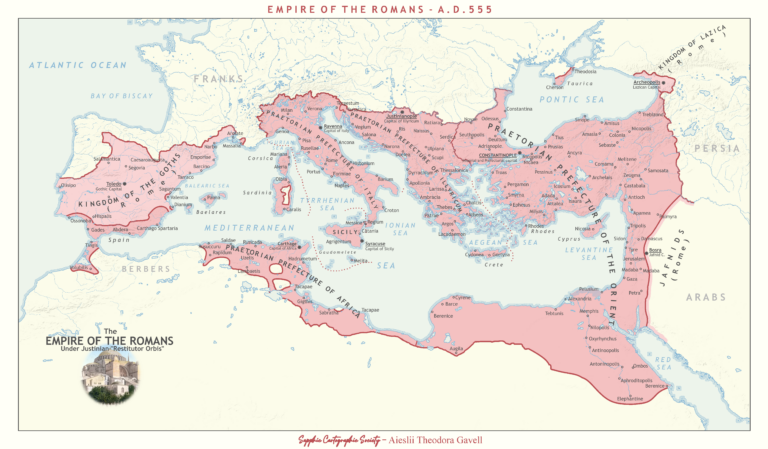Карта Византийской Империи на 555 год 