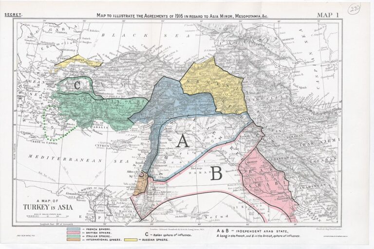 Соглашение Сайкса-Пико. Оригинал карты. 1916 год