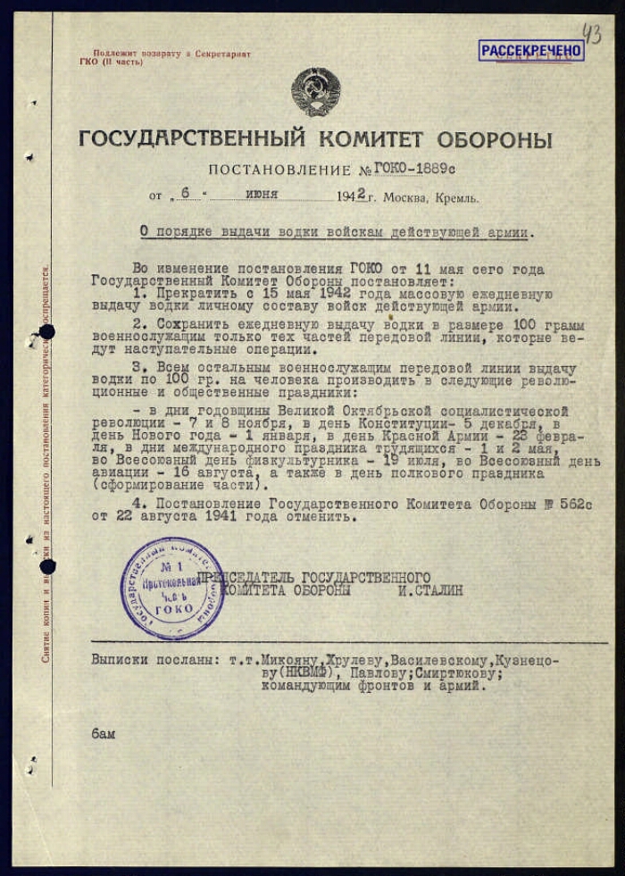 Снабжение Красной Армии водкой