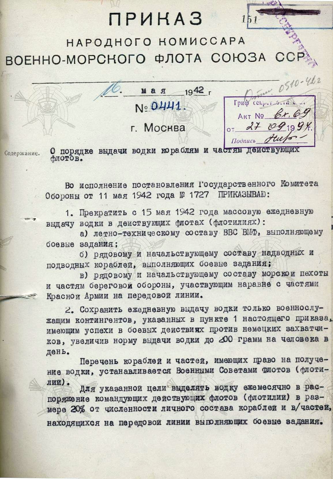Снабжение Красной Армии водкой