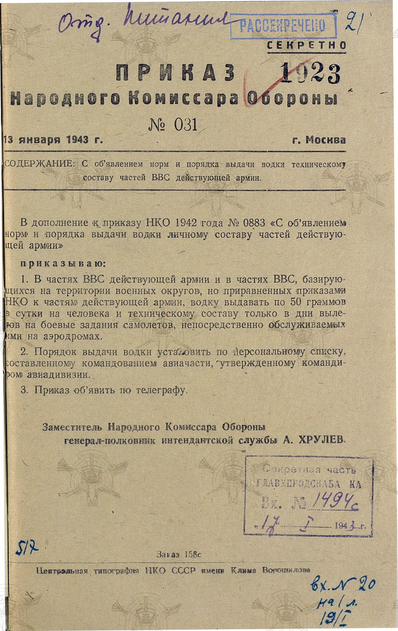 Снабжение Красной Армии водкой