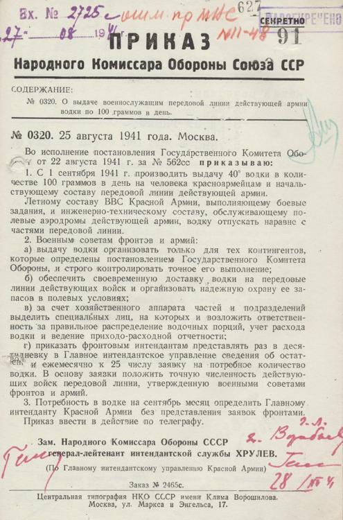 Снабжение Красной Армии водкой