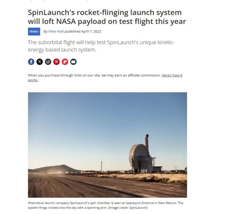 «Система запуска ракет SpinLaunch в этом году поднимет полезную нагрузку NASA в ходе испытательного полёта»