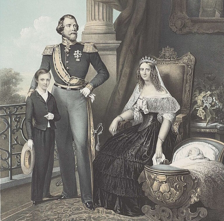 Король Нидерландов Виллем III со своей супругой королевой Софией и их сыновьями Виллемом и Александром