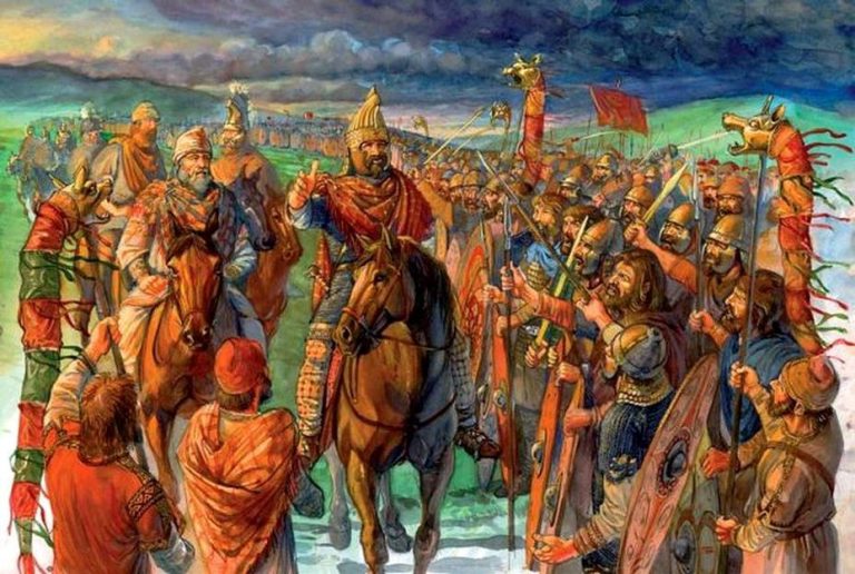 Децебал перед строем своих воинов