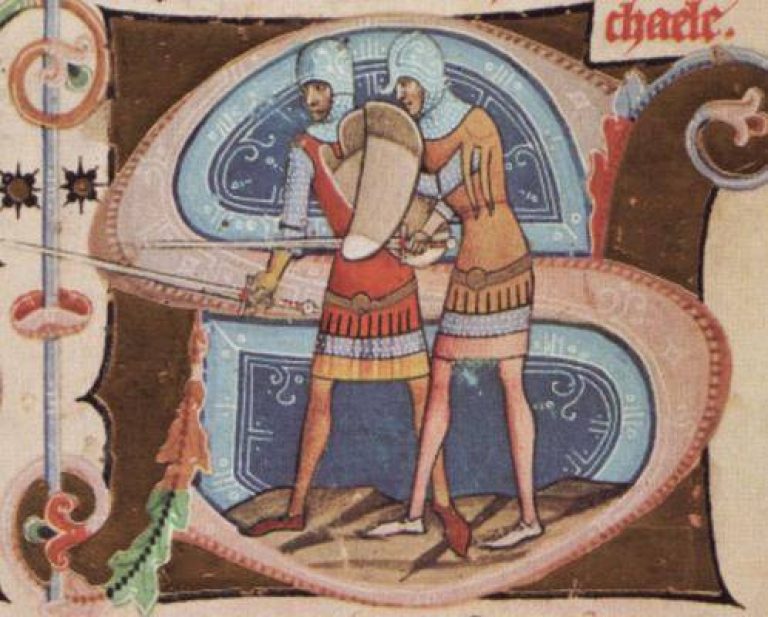 Еще два воина из того же манускрипта тоже «железа» на ногах почему-то не имеют.